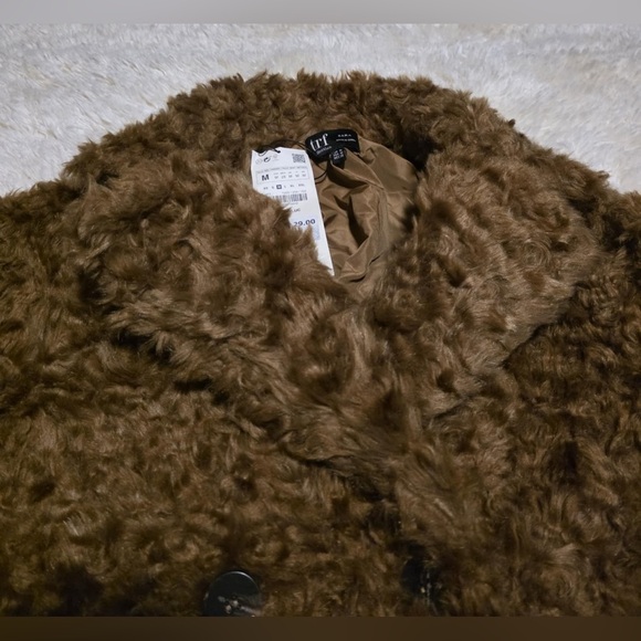 ZARA  try Collection faux fur brown women's coat Sz. Medium $60 NWT - Picture 5 of 10